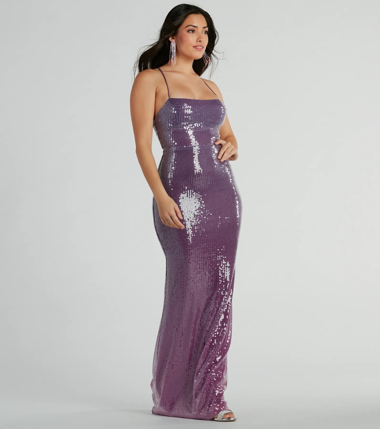 Premium Alaia Lace-Up Mermaid Ombre Sequin Evening Gown