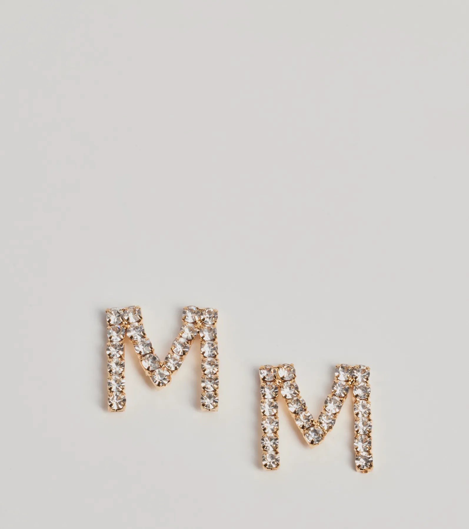 Premium M Initial Rhinestone Stud Earrings - Elegant Style