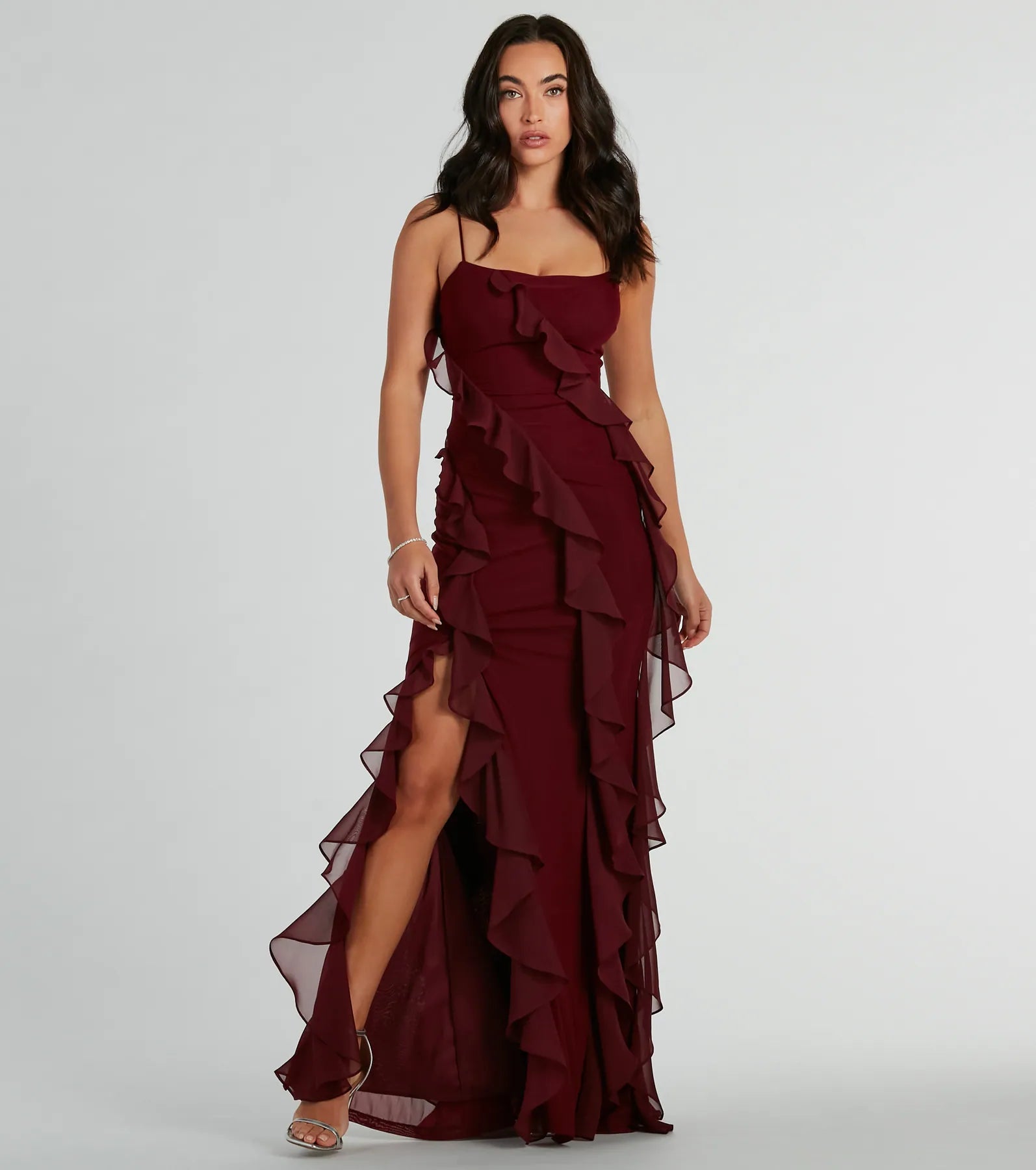 Sophia Premium Lace-Up Mermaid Formal Dress with Ruffle Details