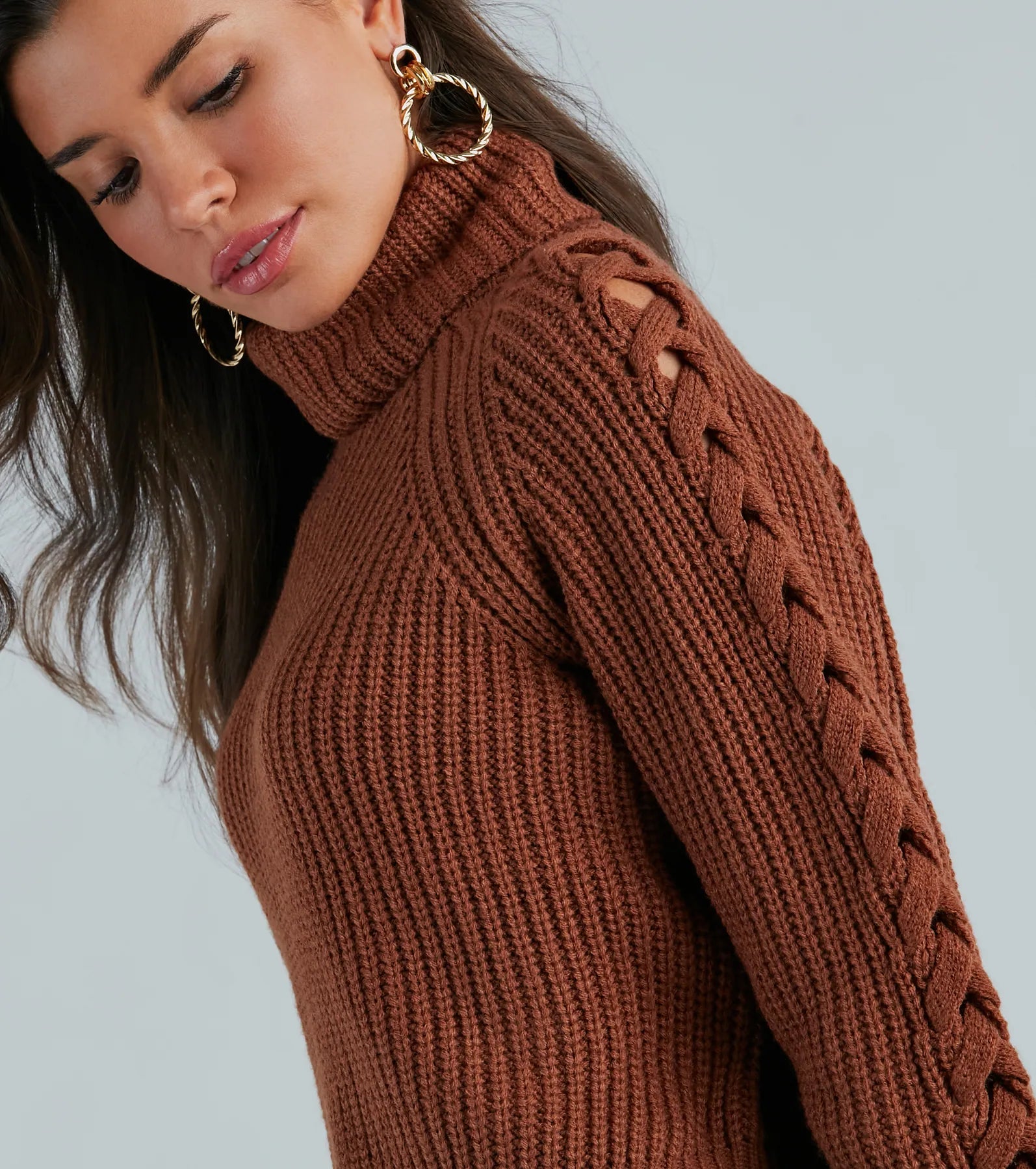 Ultimate Fall Turtleneck Sweater with Braided Sleeves