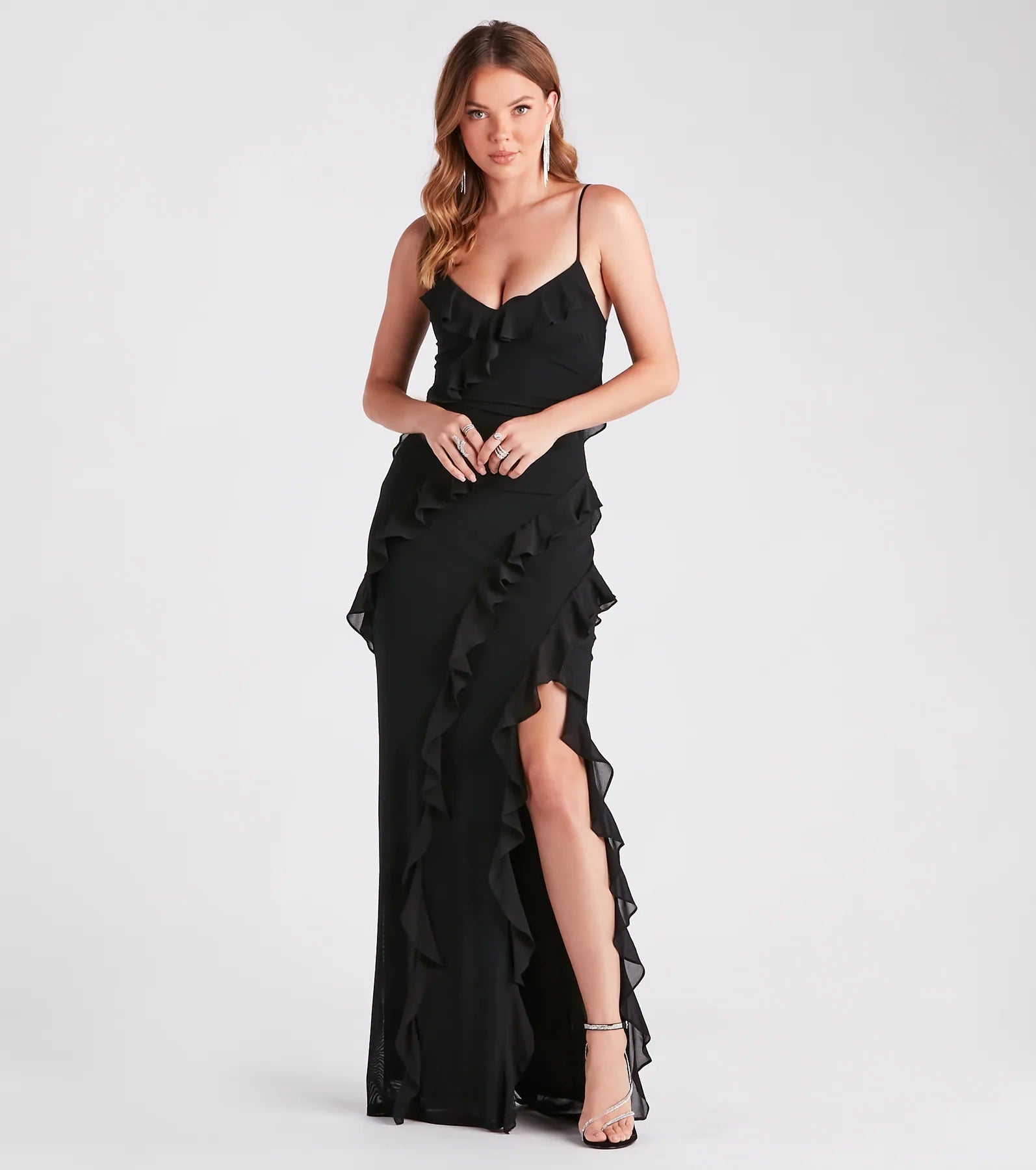 Premium Melrose Elegant Mesh Ruffle Mermaid Gown