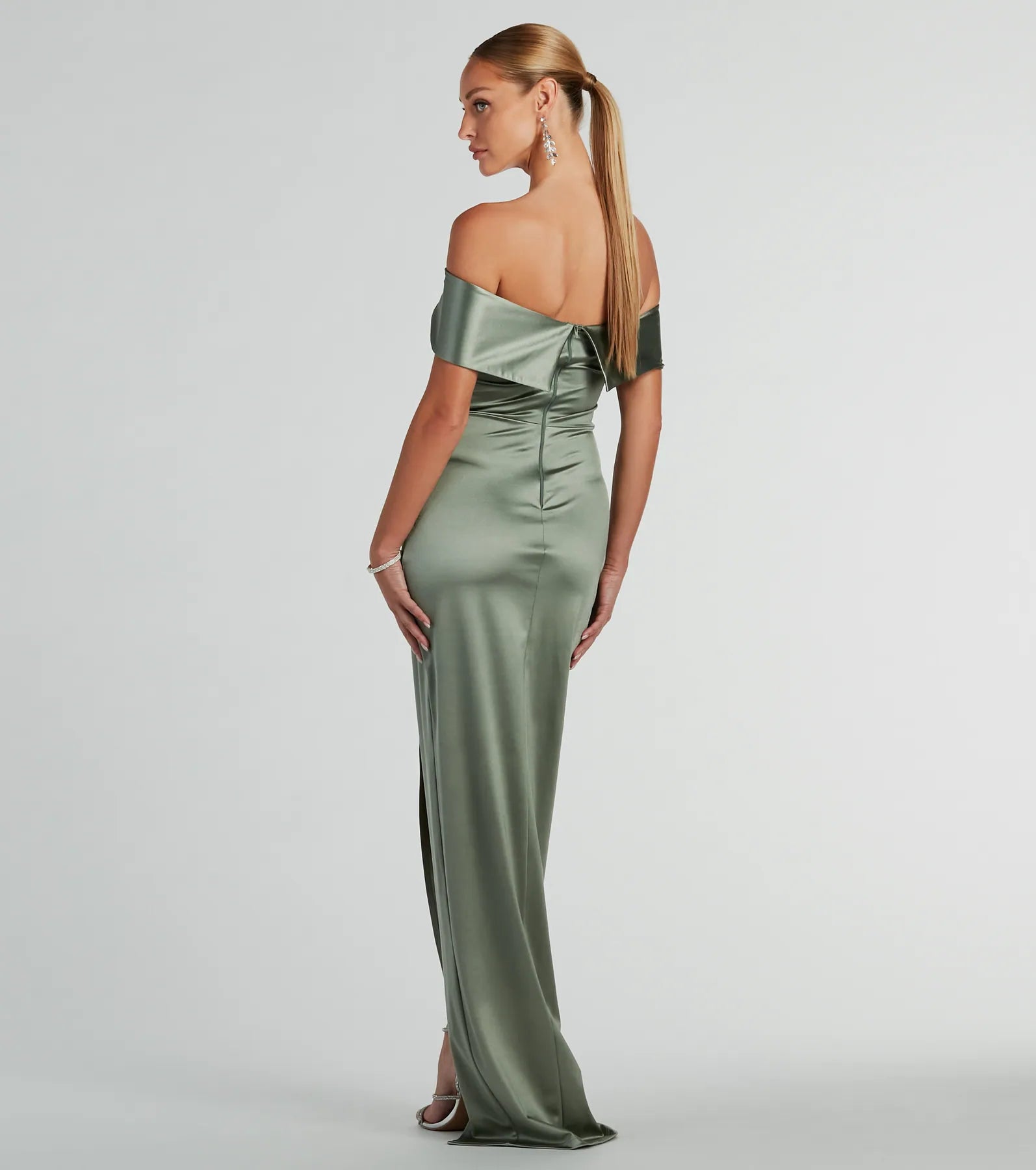 Maeva Premium Satin Off-The-Shoulder Evening Gown