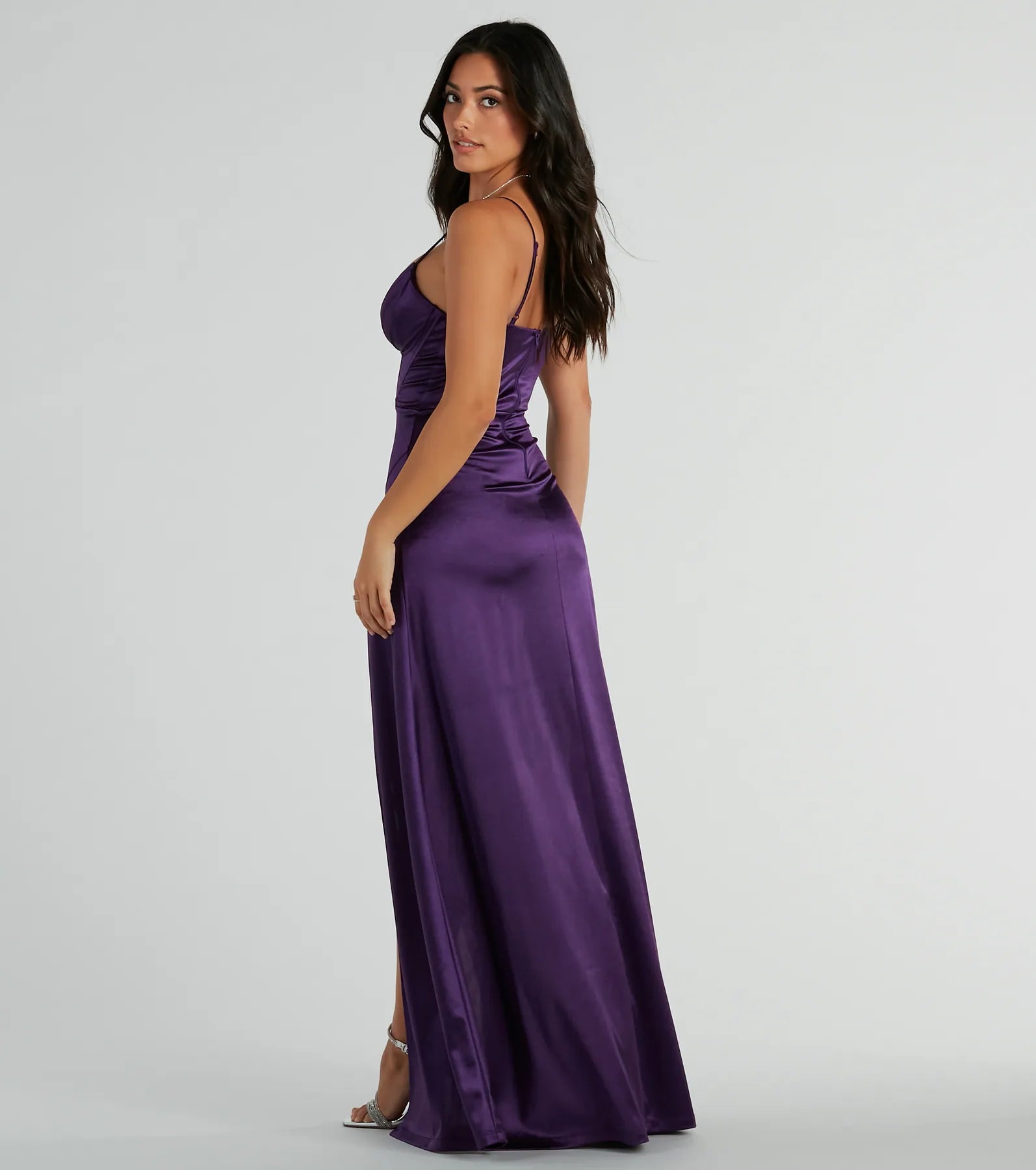 Premium Haley Corset Slit A-Line Satin Formal Gown