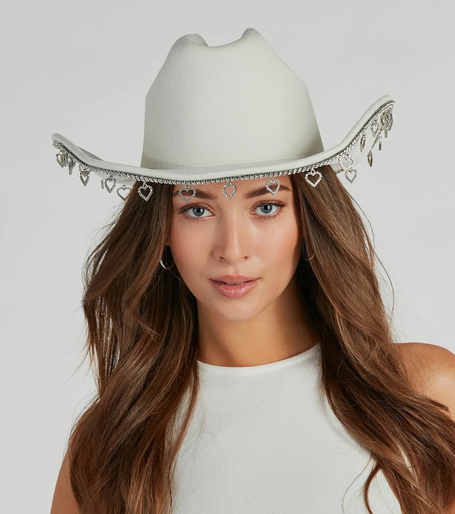 Premium Rhinestone Cowboy Hat with Heart Charms - Ultimate Country Style