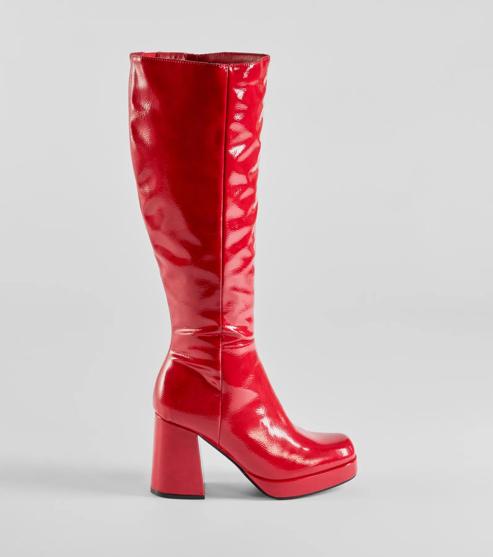 Ultimate Styling Patent Faux Leather Knee-High Platform Boots