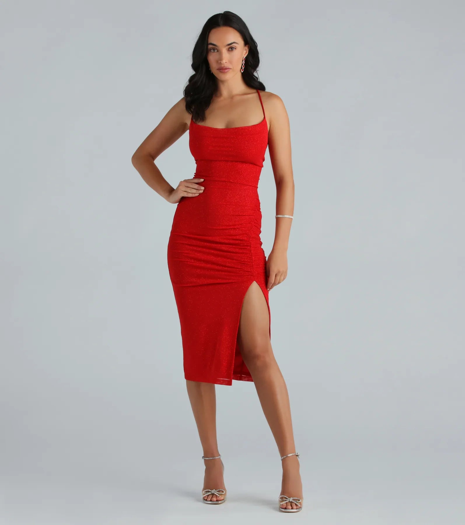 Ultimate Glam Obsession Glitter Mesh Midi Dress