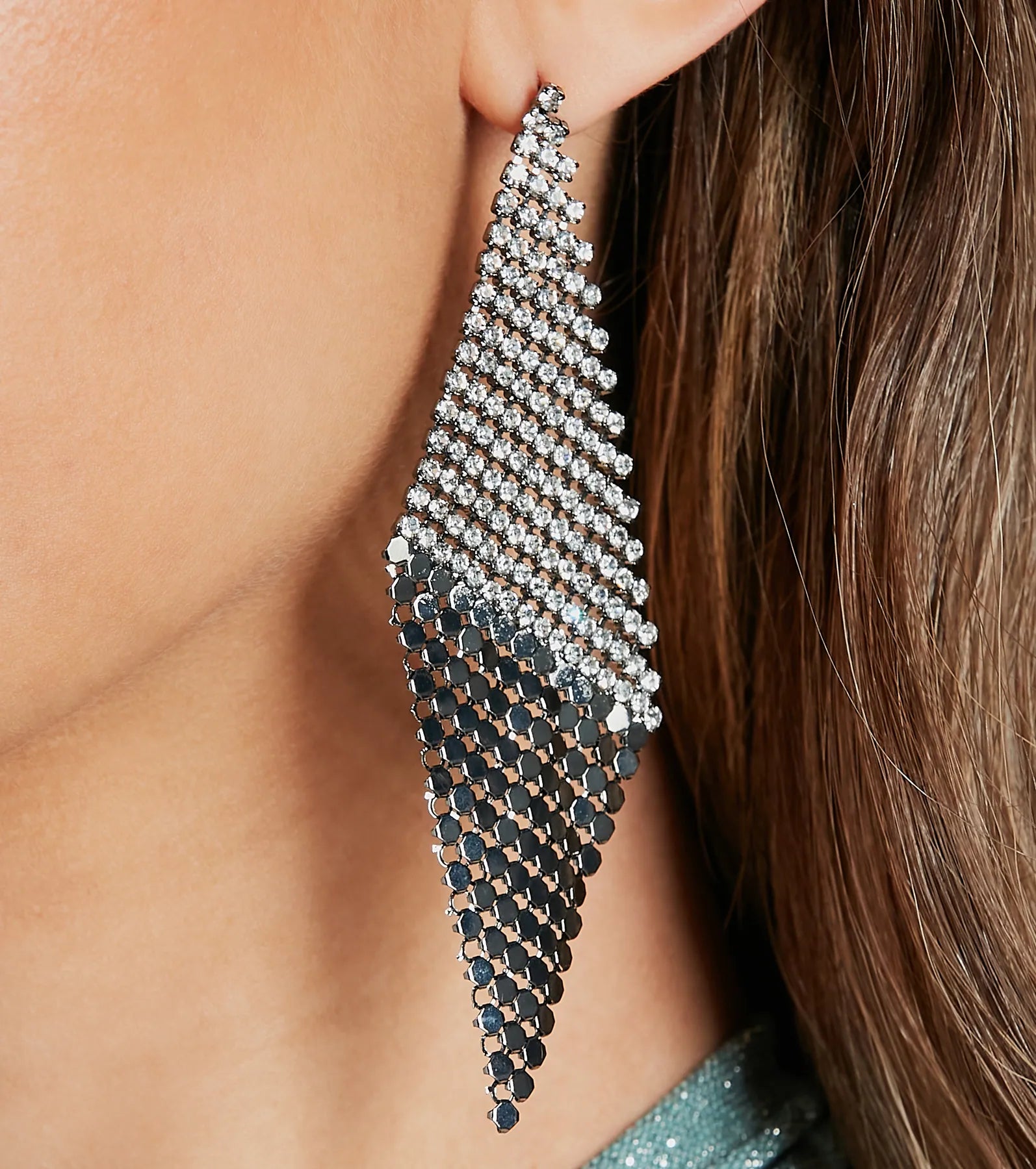 Ultimate Glam Rhinestone Mesh Drop Earrings