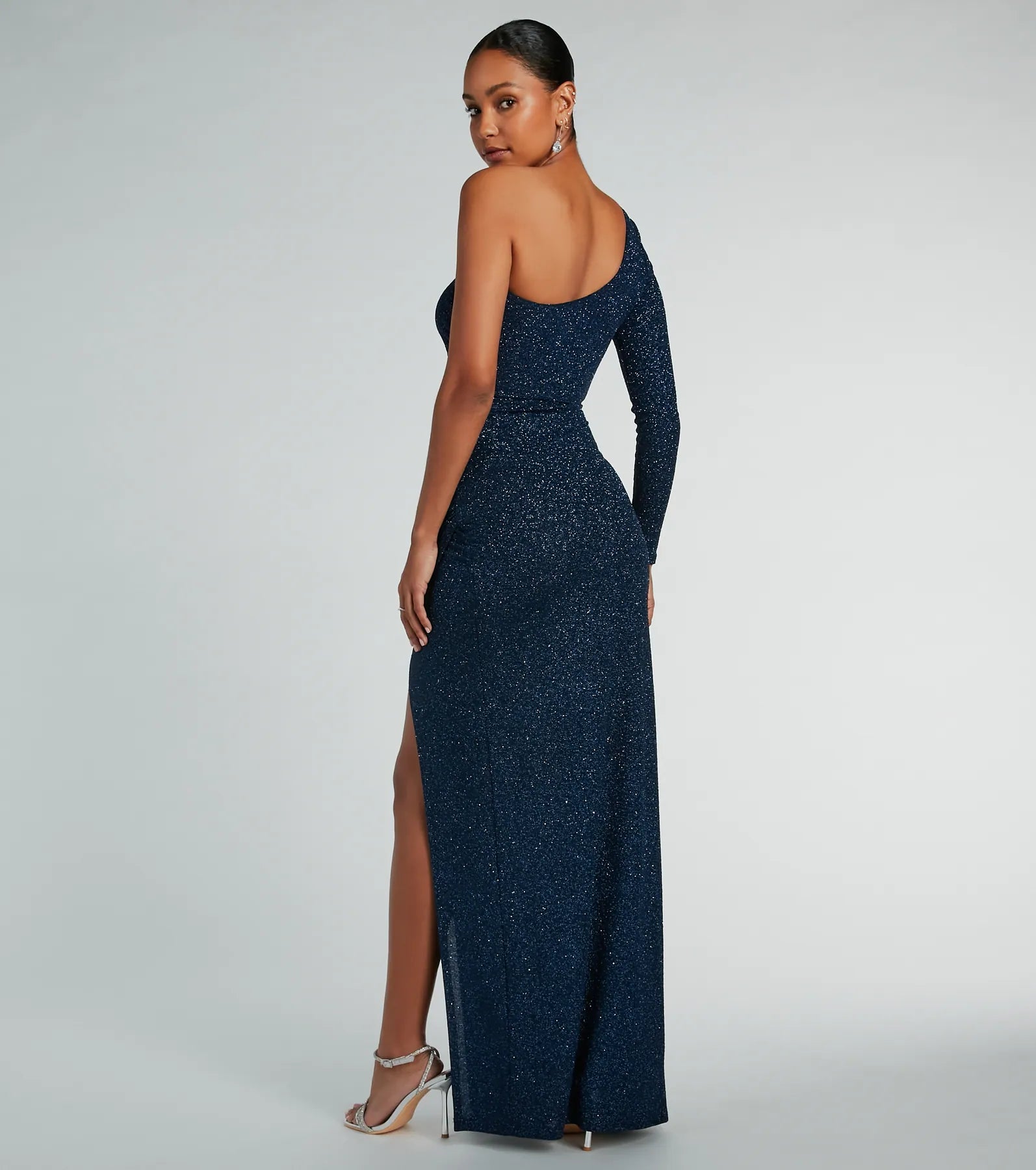 Premium Greta Glitter One-Shoulder Evening Dress