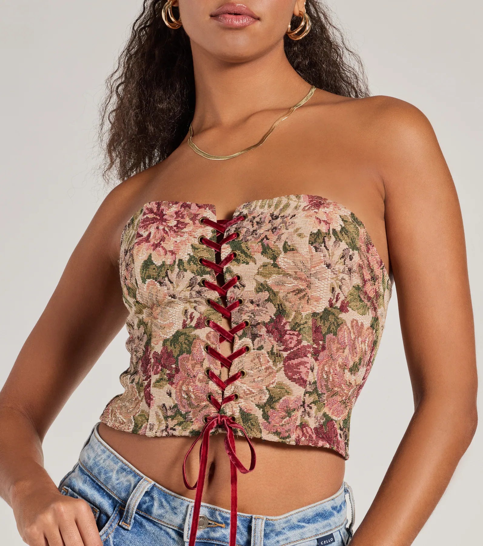 Premium Blooming Beauty Lace-Up Corset Top