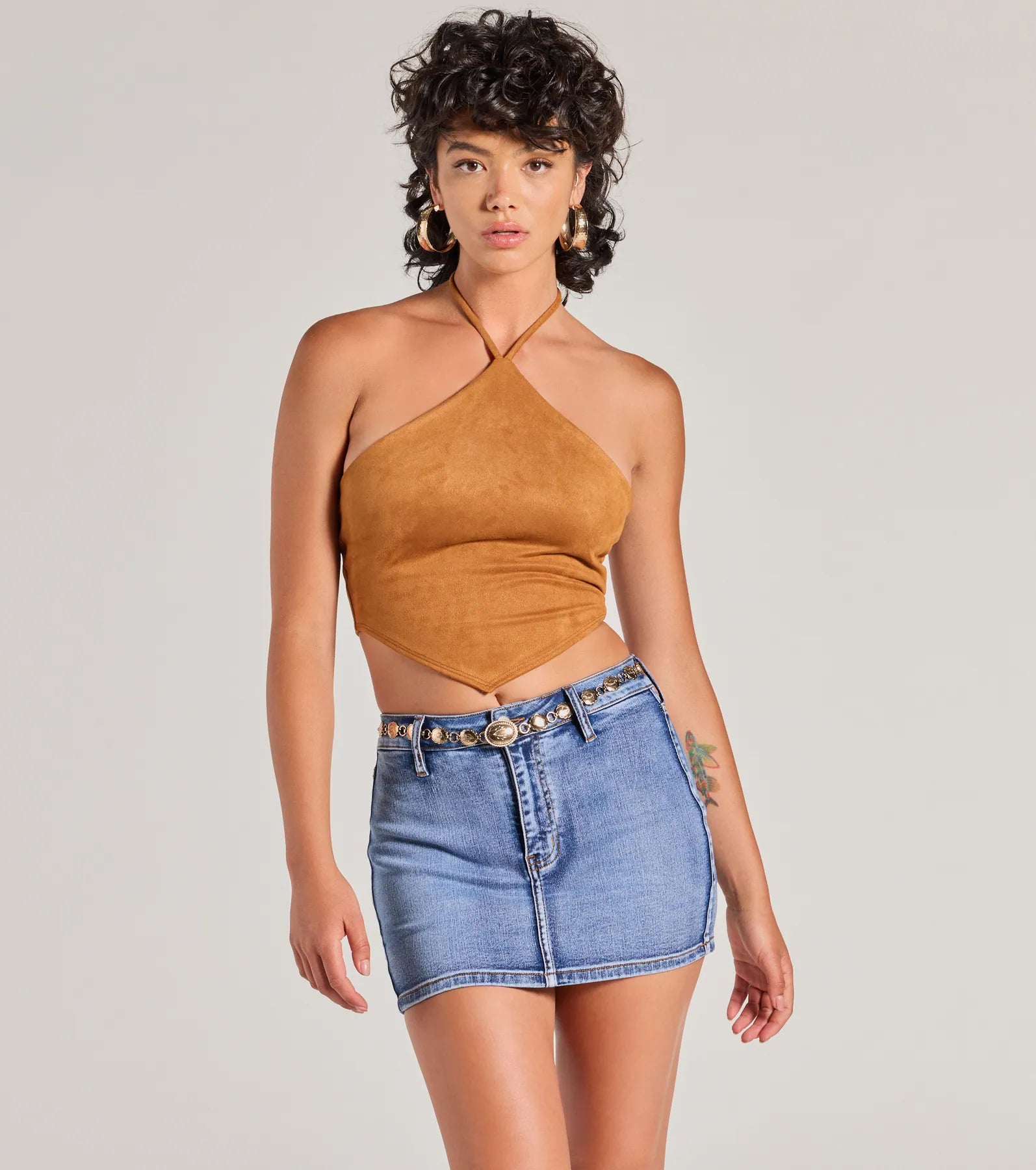 Premium Western Style Faux Suede Halter Crop Top