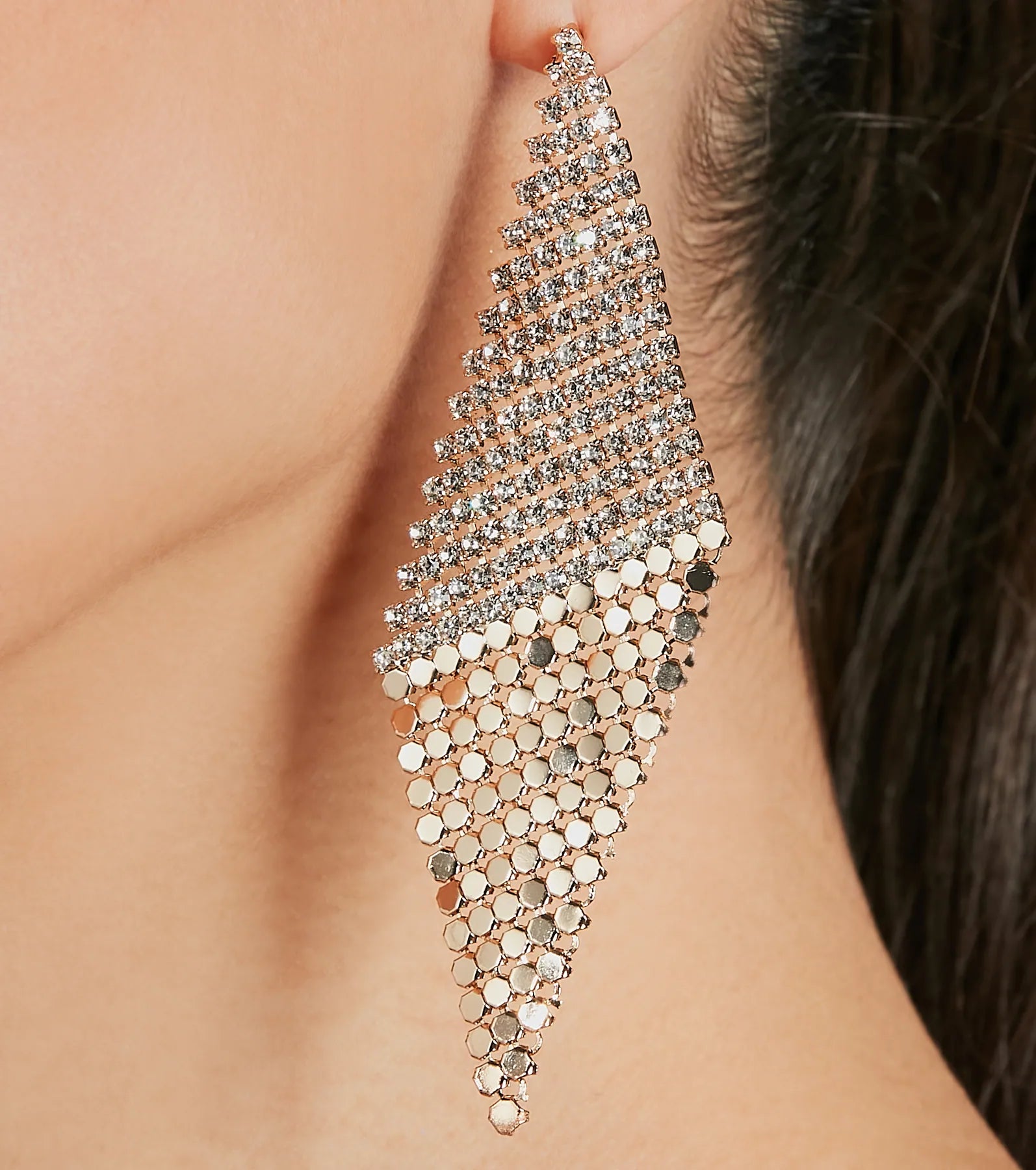 Ultimate Glam Rhinestone Mesh Drop Earrings