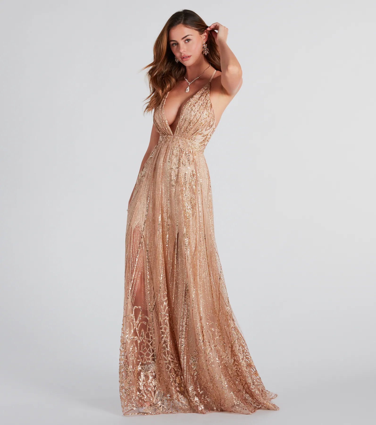 Premium Caitlyn Glitter Sequin A-Line Evening Gown