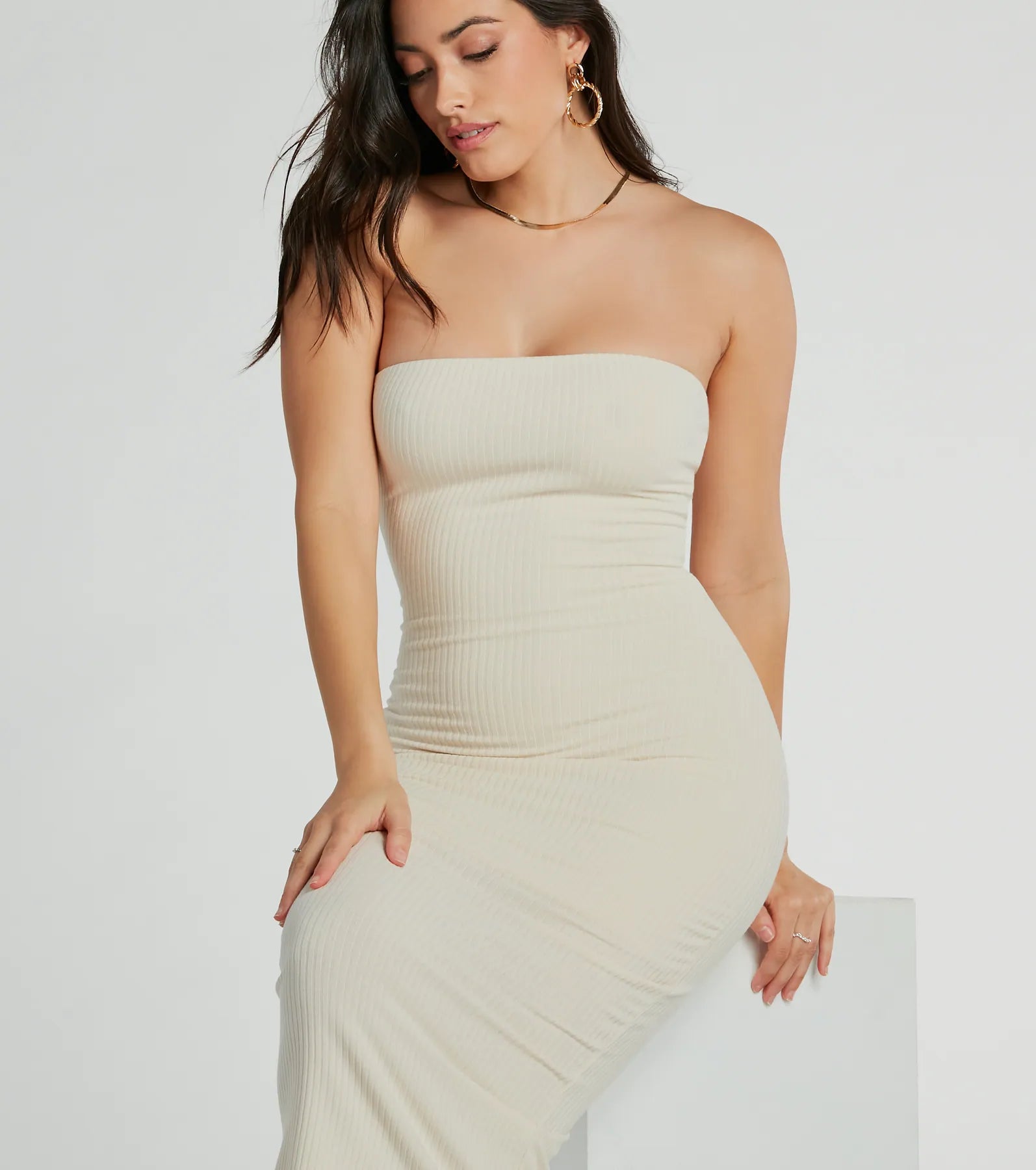 Ultimate Rib Knit Strapless Midi Dress - She's The Main Collection