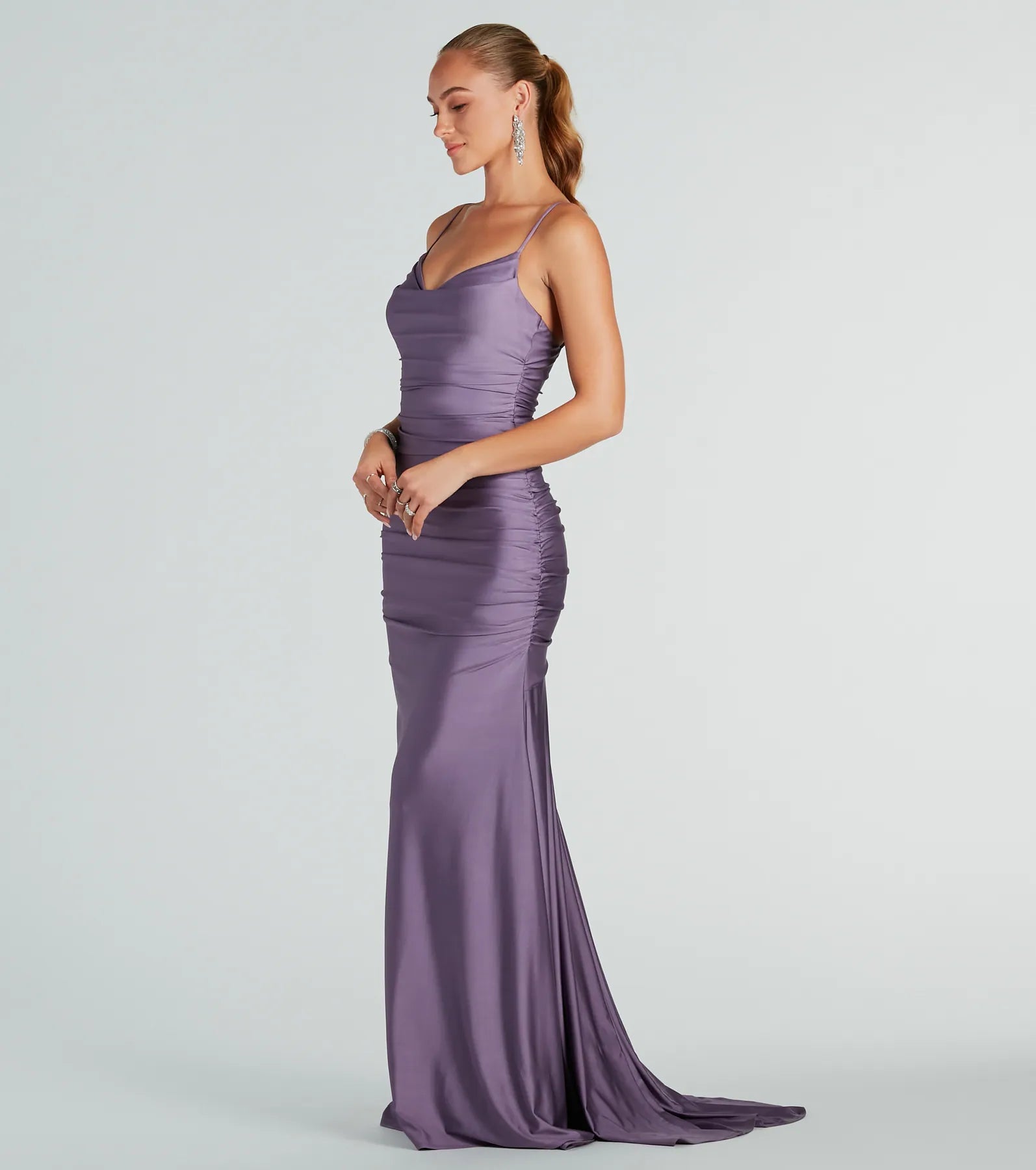 Premium Whitley Formal Ruched Mermaid Gown with Cascading Train