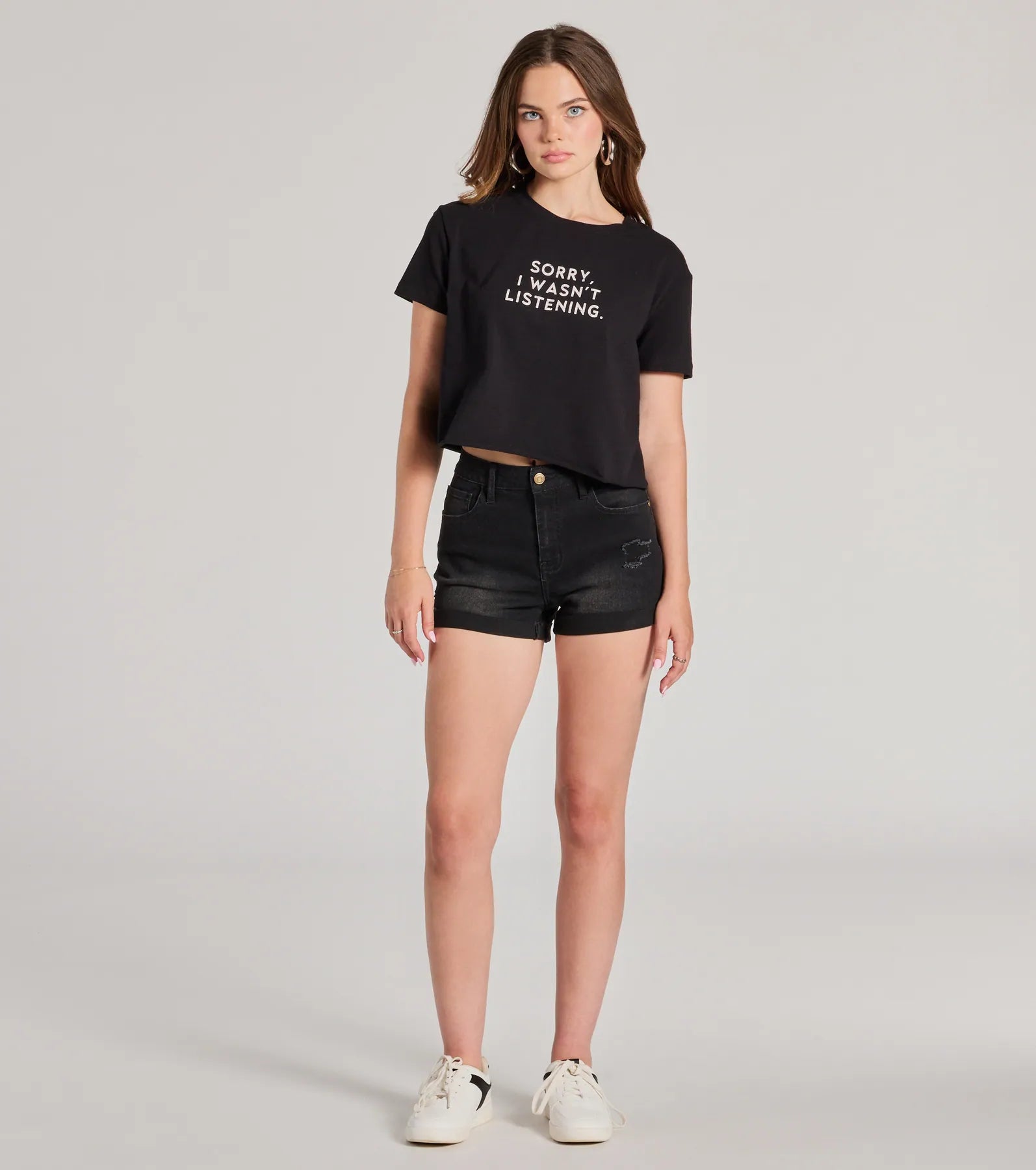 Premium 'Sorry I Wasn't Listening' Crop Graphic Tee - Ultimate Casual Style