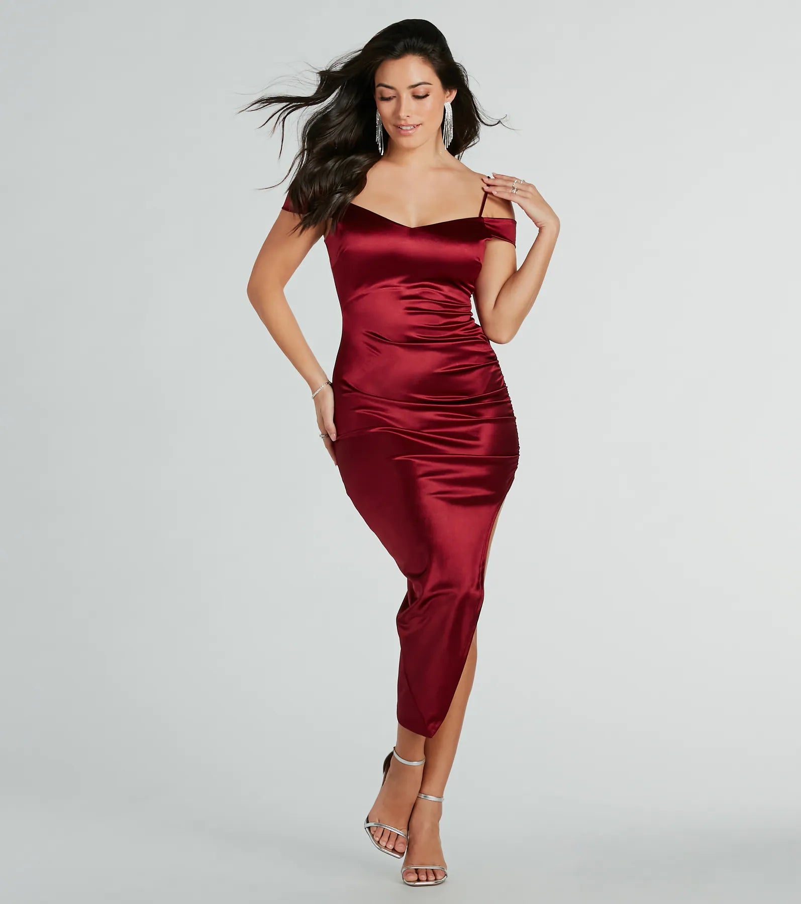 Ultimate Glam Satin Ruched Midi Dress - Perfect for Party Nights