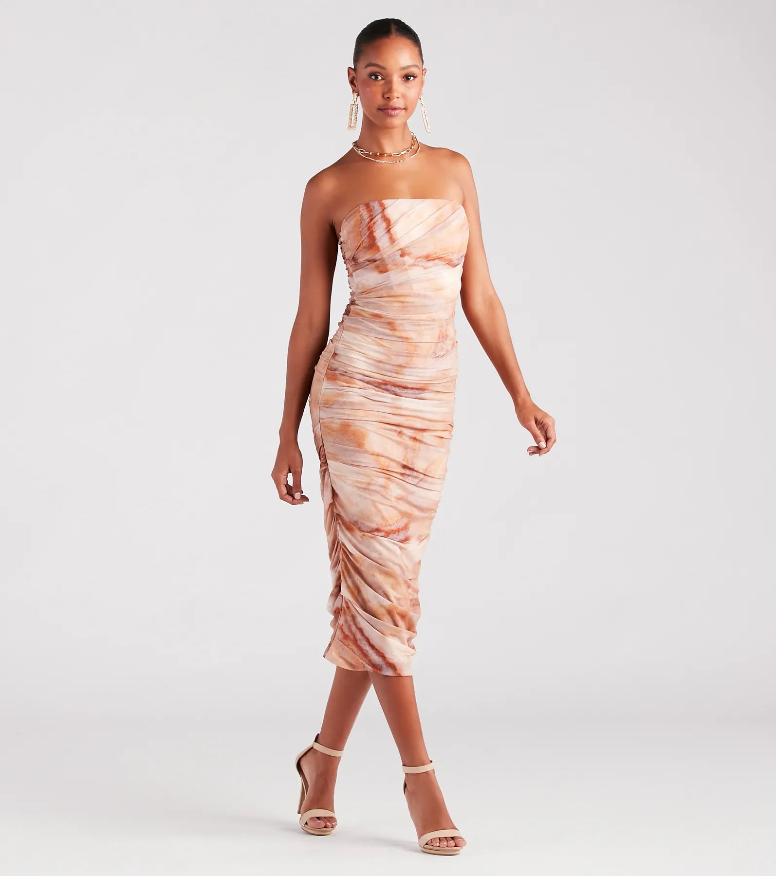 Ultimate Strapless Abstract Midi Dress - Premium Style