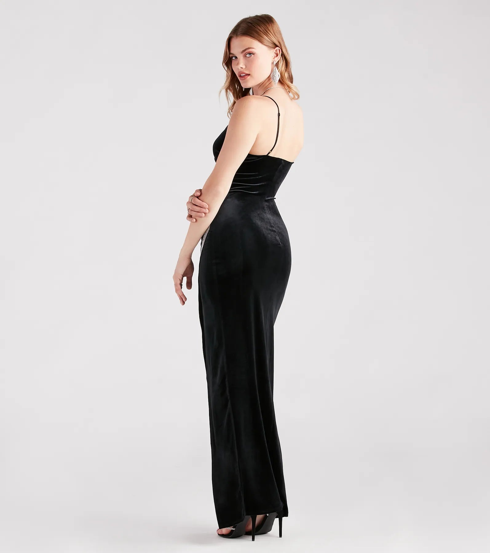 Premium Dina Velvet Rhinestone Evening Dress