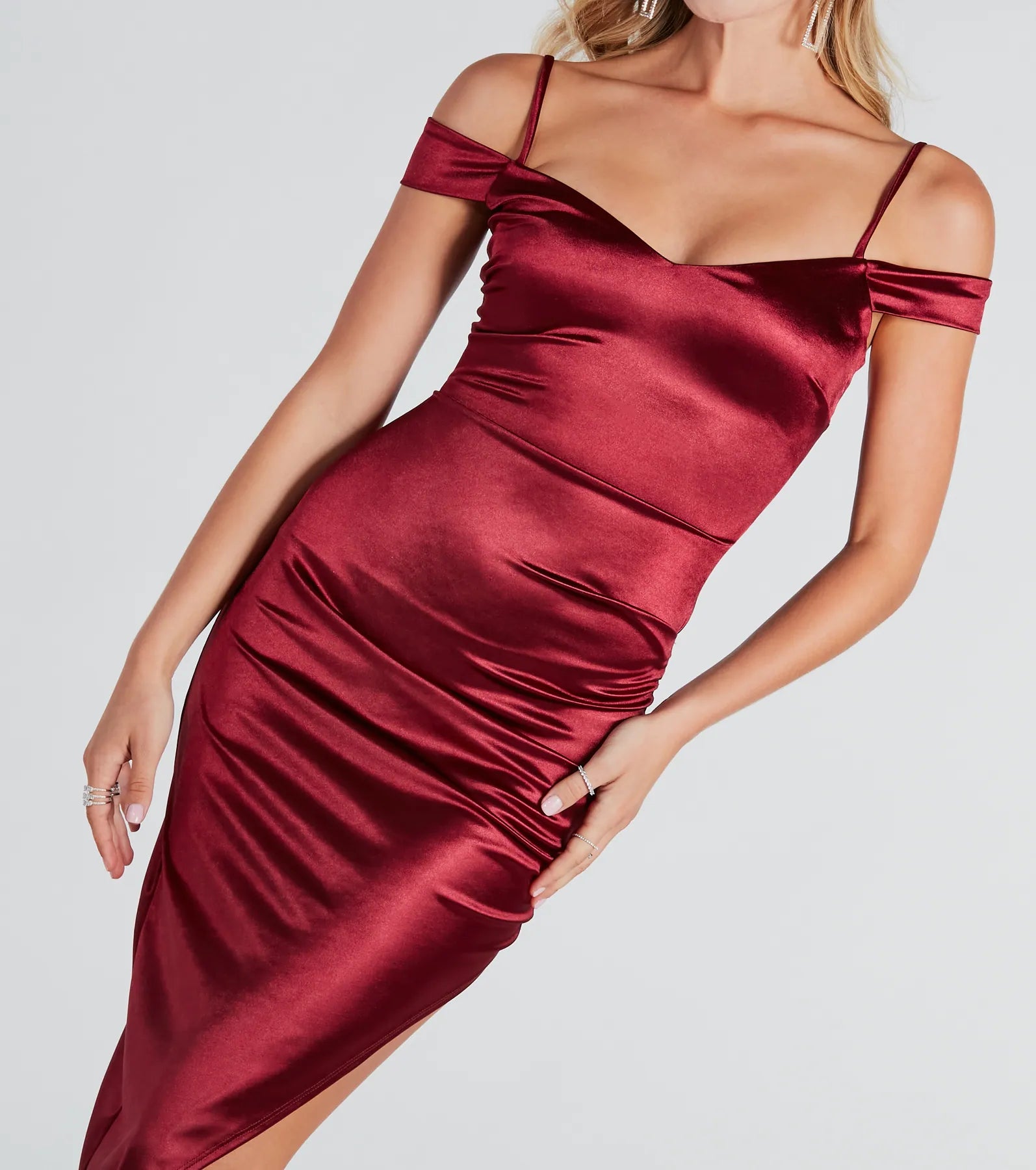 Ultimate Glam Satin Ruched Midi Dress - Perfect for Party Nights