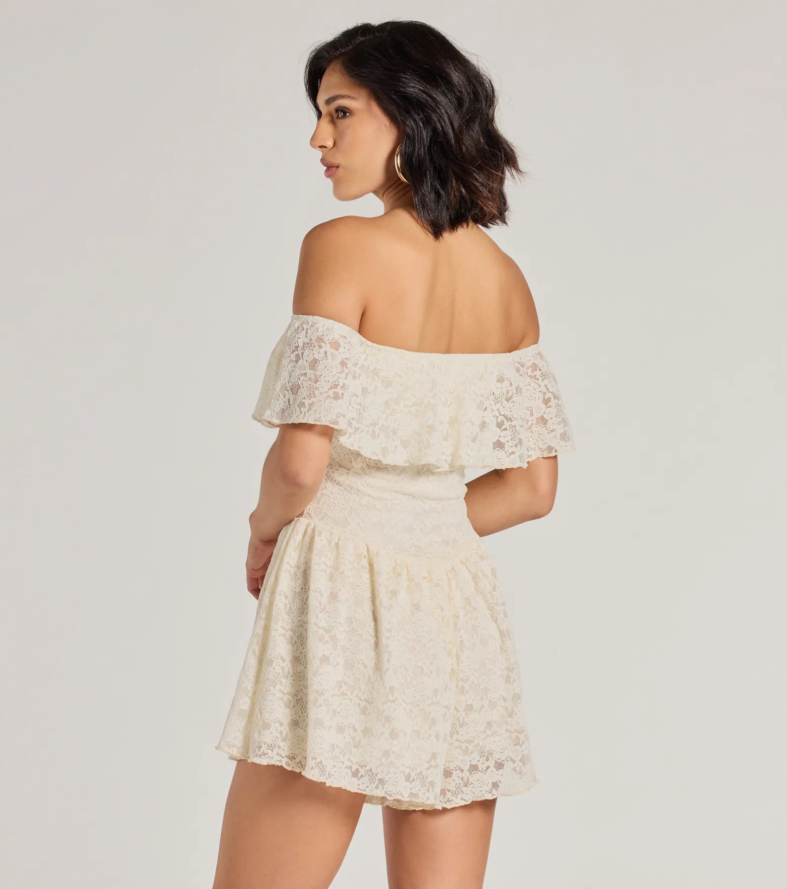 Ultimate Boho Lace Off-The-Shoulder Romper - Skater Silhouette