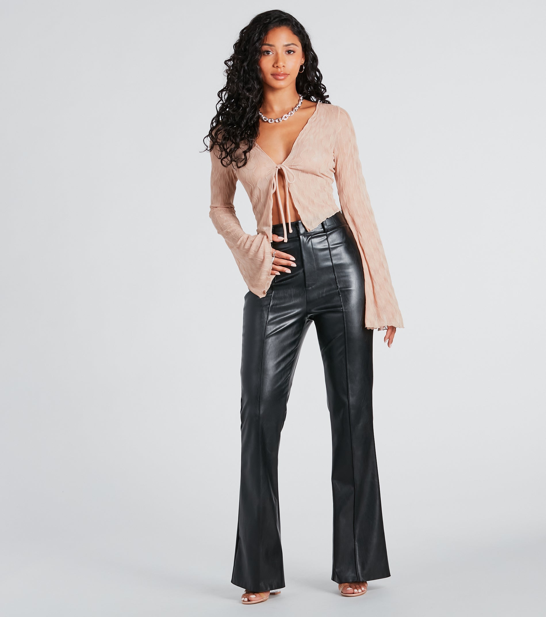 Ultimate Texture Babe Bell Sleeve Tie-Front Crop Top - Upgrade Your Style