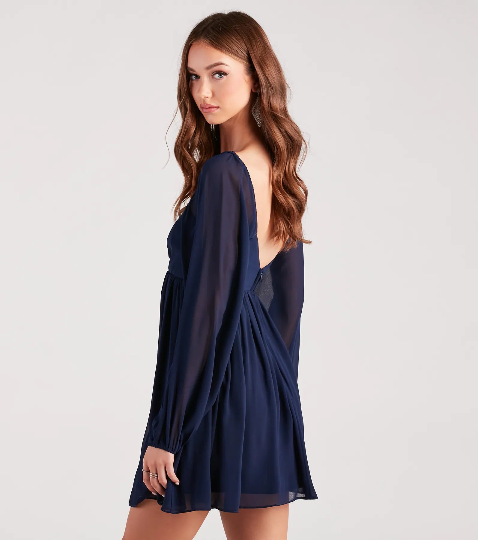 Ultimate Flowy Chiffon Babydoll Dress – Elegant Long Sleeve Design