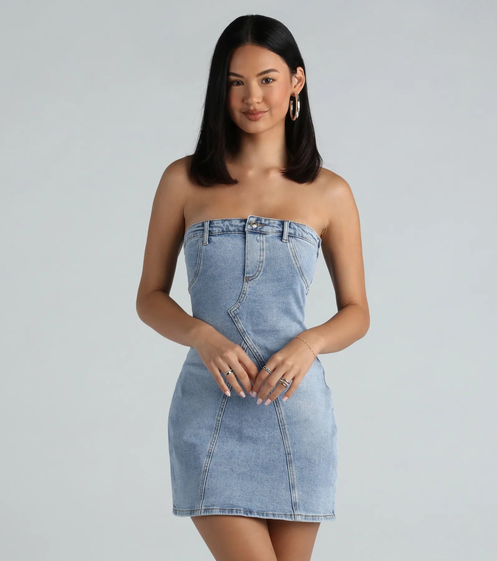 Ultimate 90s Revival Denim Strapless Mini Dress