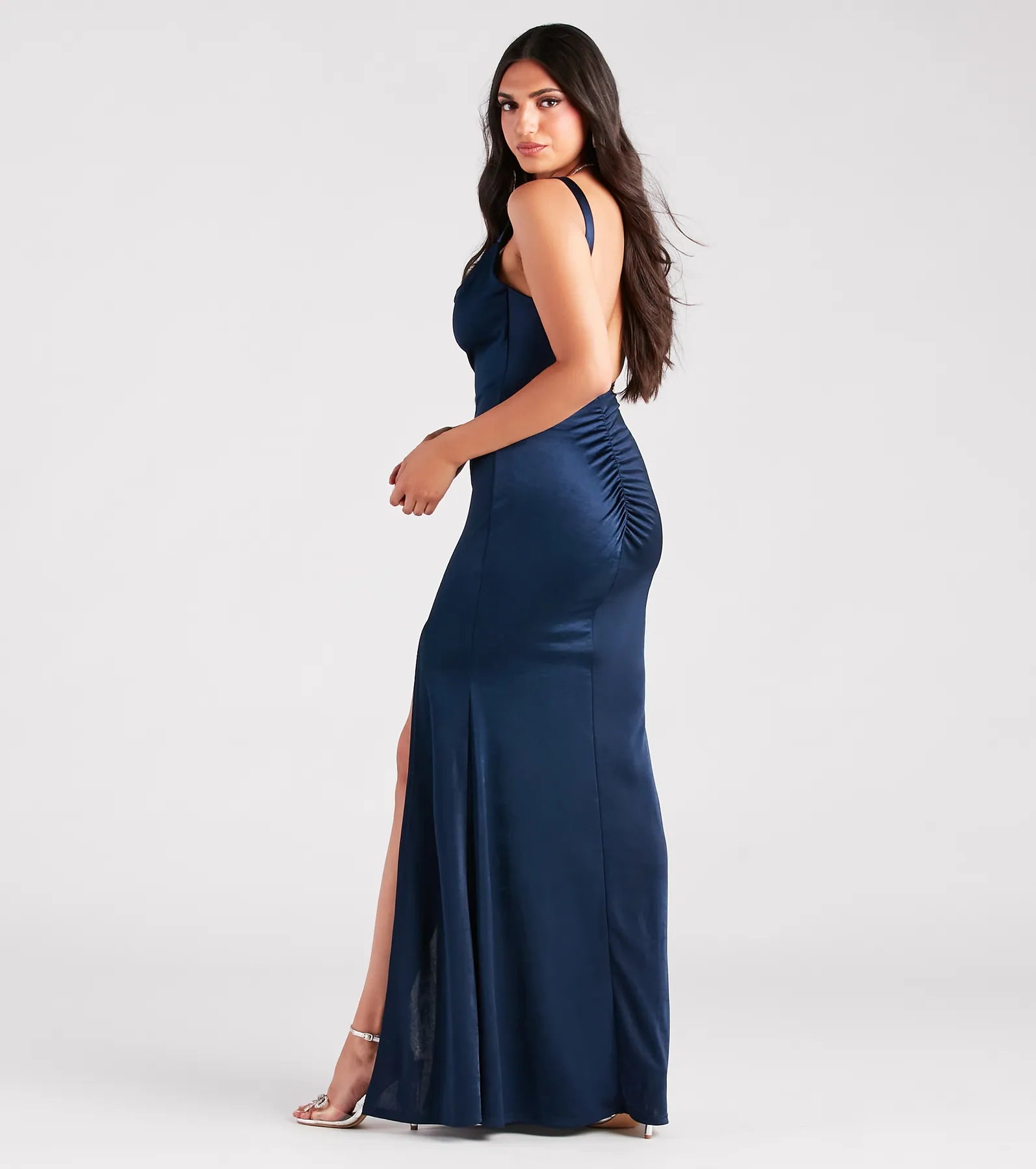 Premium Angeline Satin Mermaid Gown - Elegant Low Back & High Slit