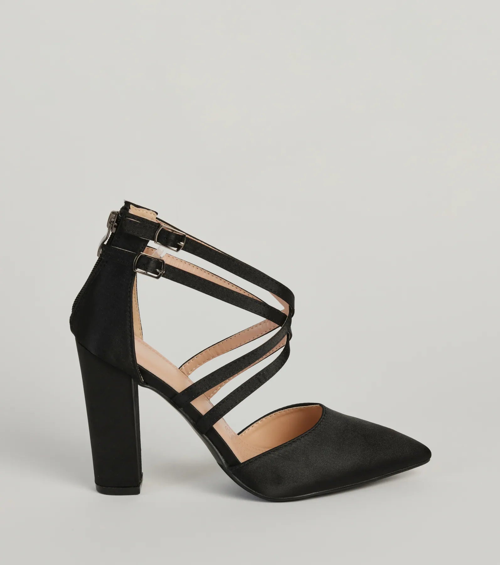 Ultimate Smooth Charm Satin Heels - Strappy Block Heel Pumps