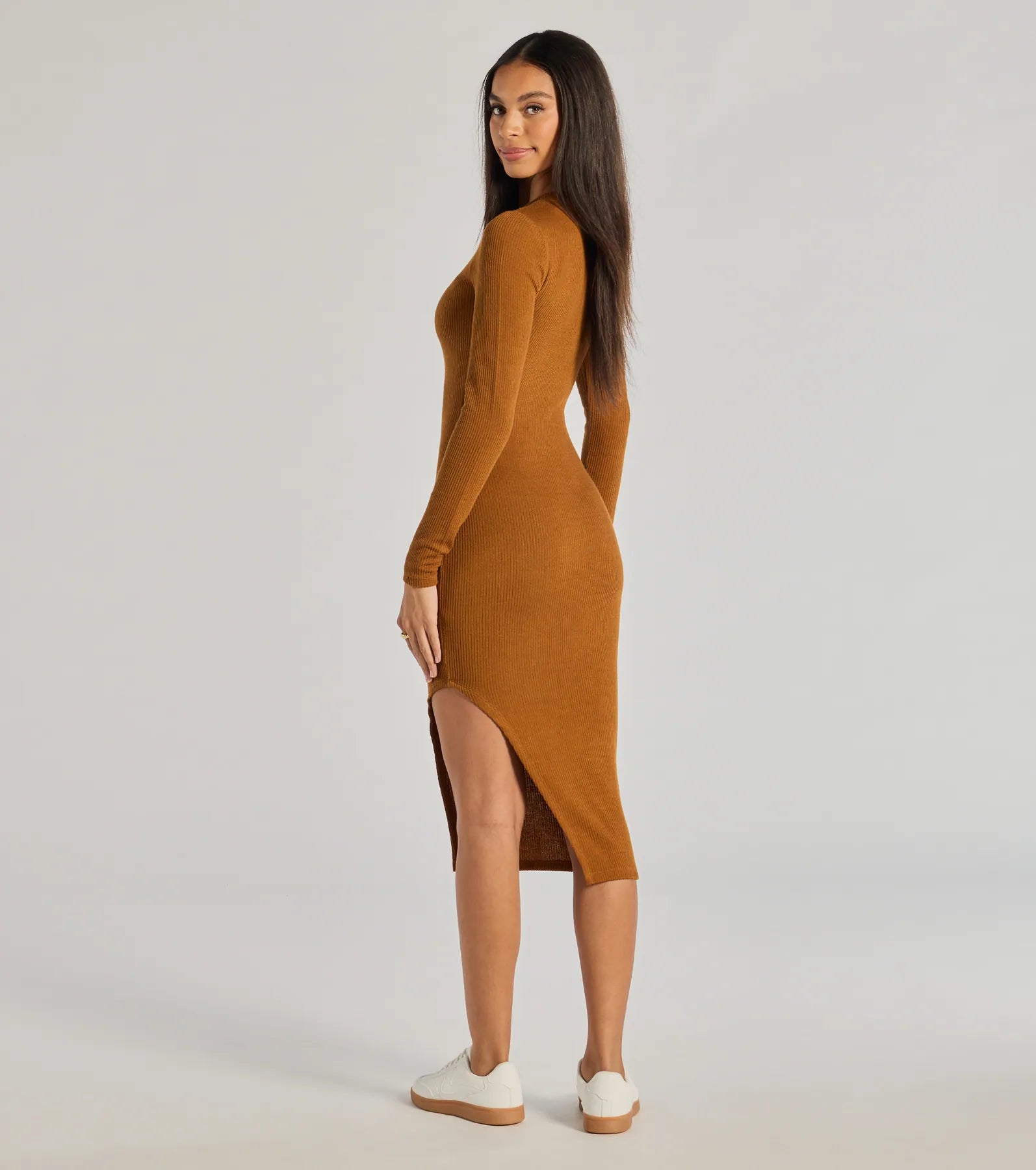 Ultimate Cozy High Slit Knit Midi Dress - Seasonal Staple