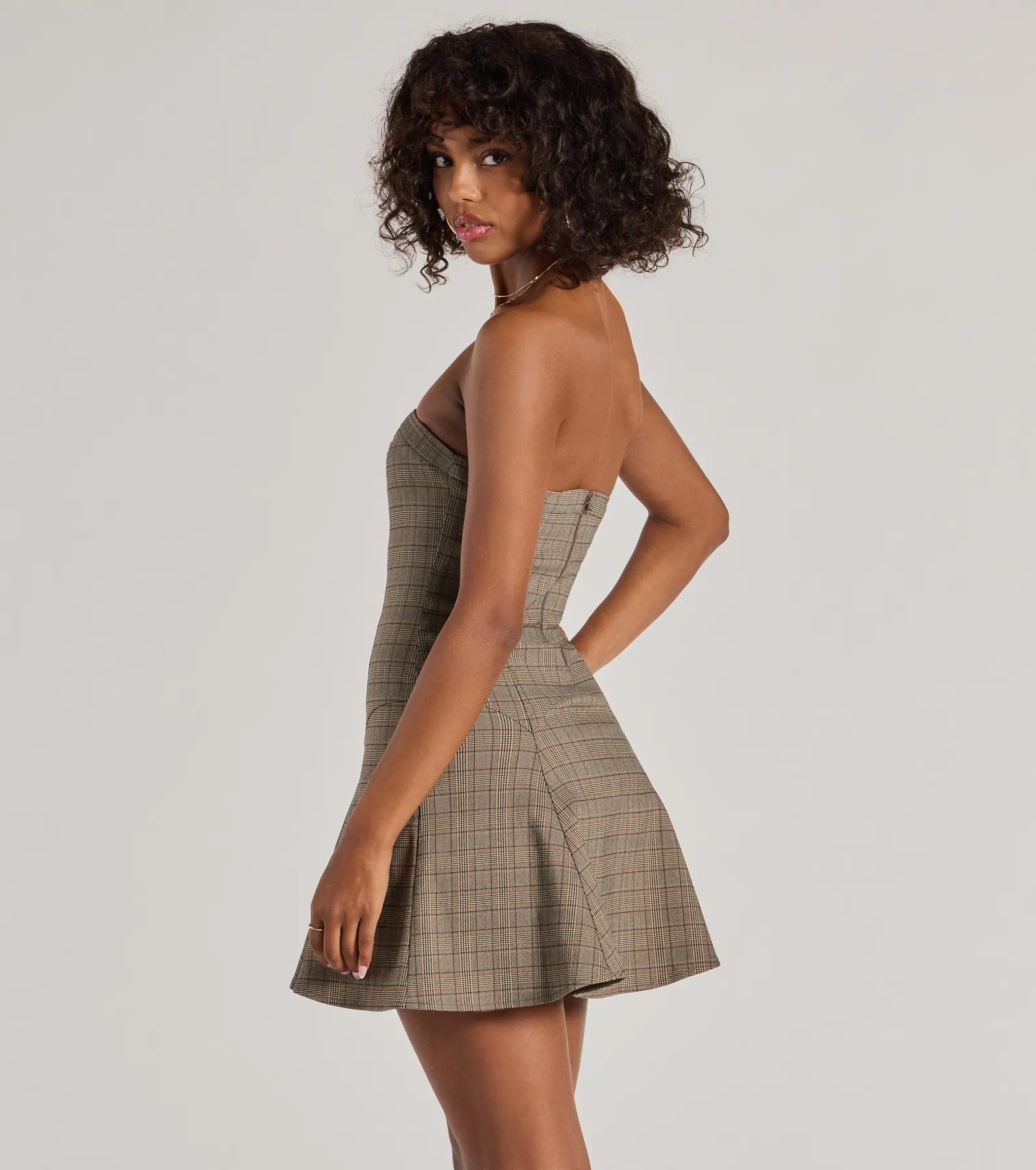 Ultimate Chic Plaid Print Strapless Skater Dress