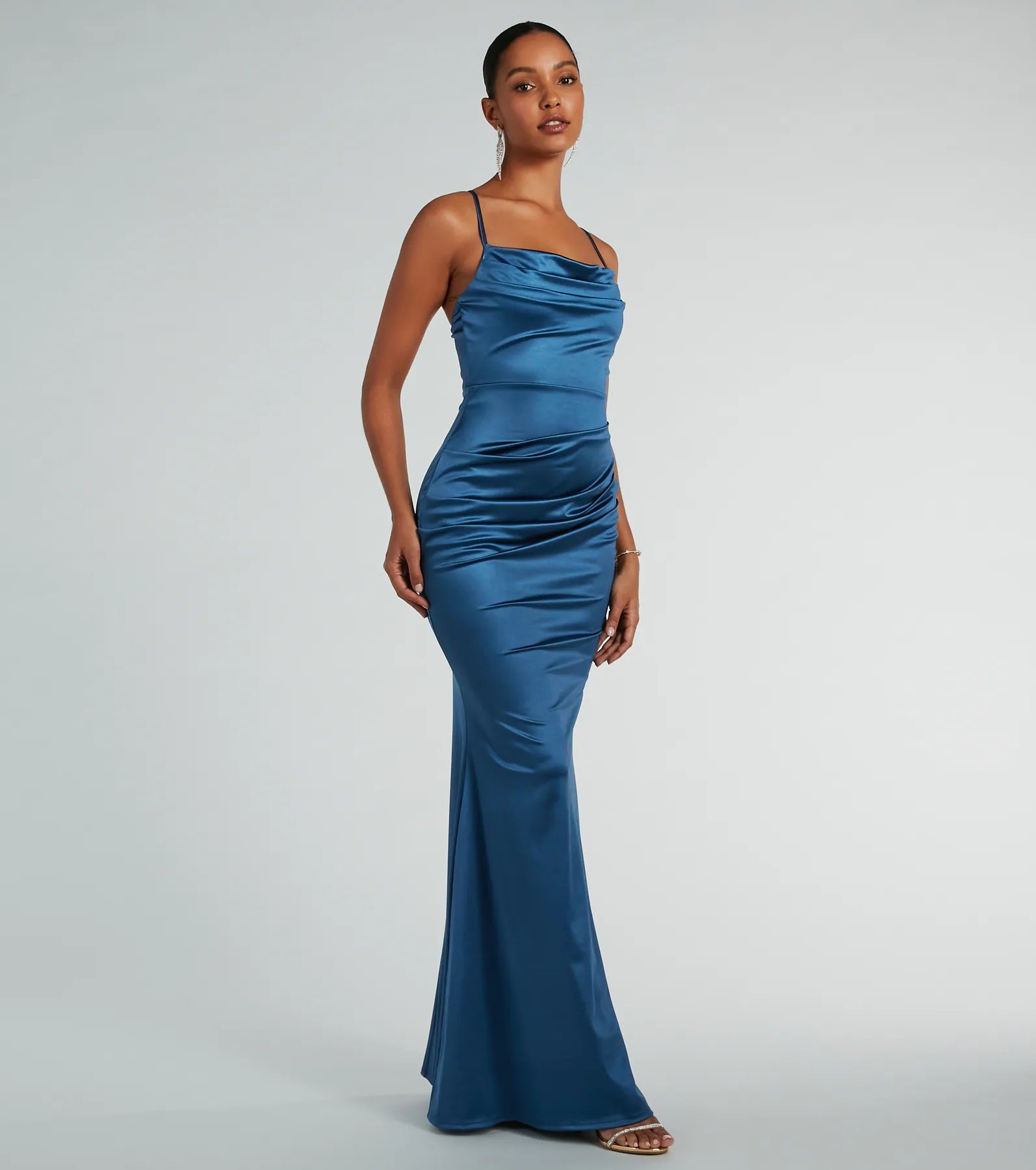 Premium Courteney Cowl Neck Mermaid Satin Gown