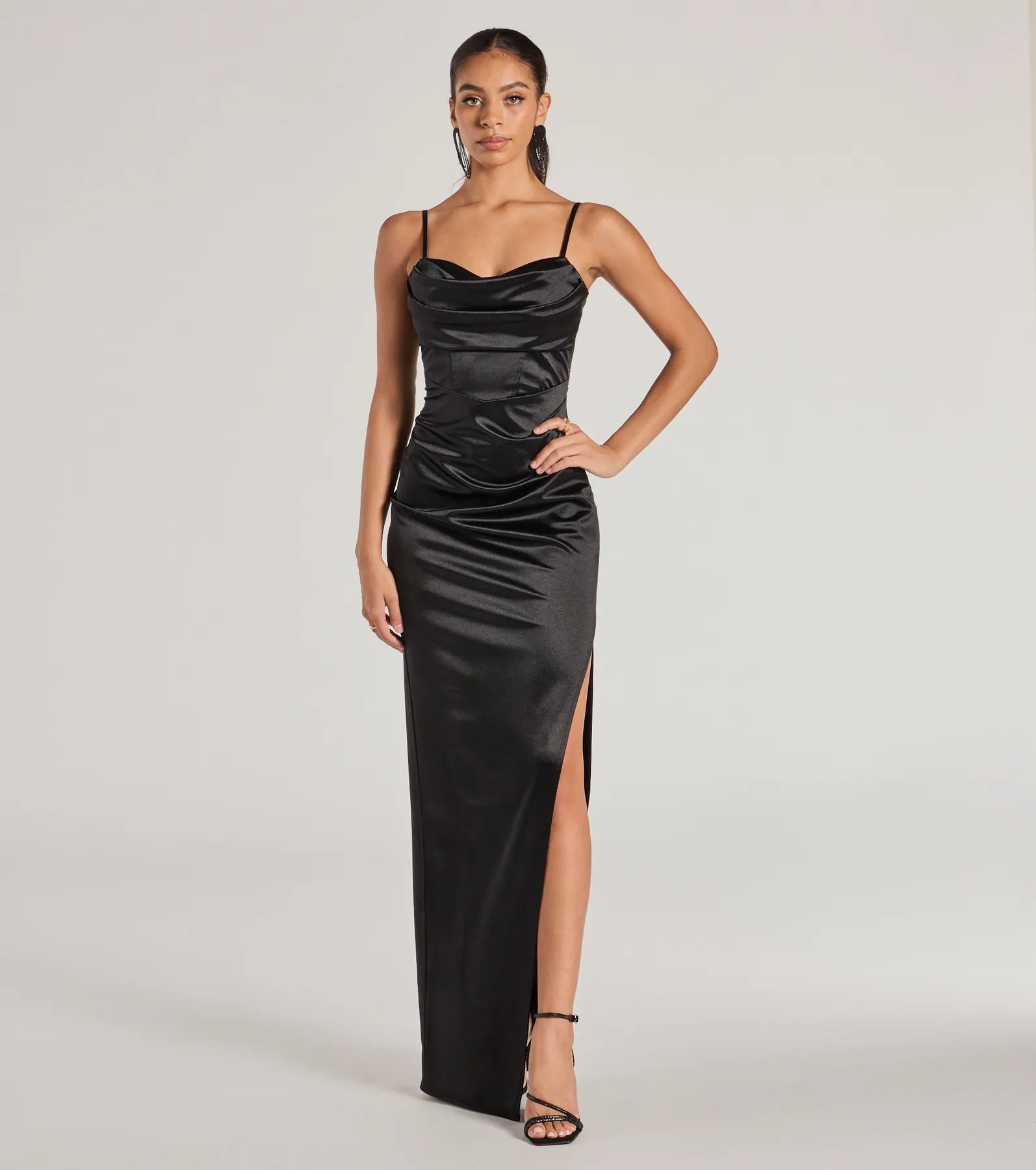 Iliana Premium Satin Corset Dress with High Slit