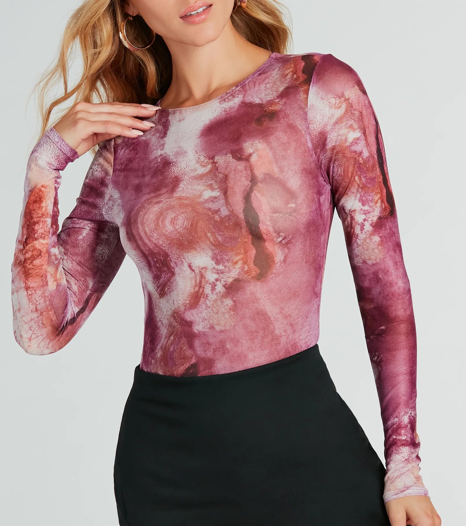 Ultimate Marble Mood Mesh Bodysuit - Long Sleeve Elegance