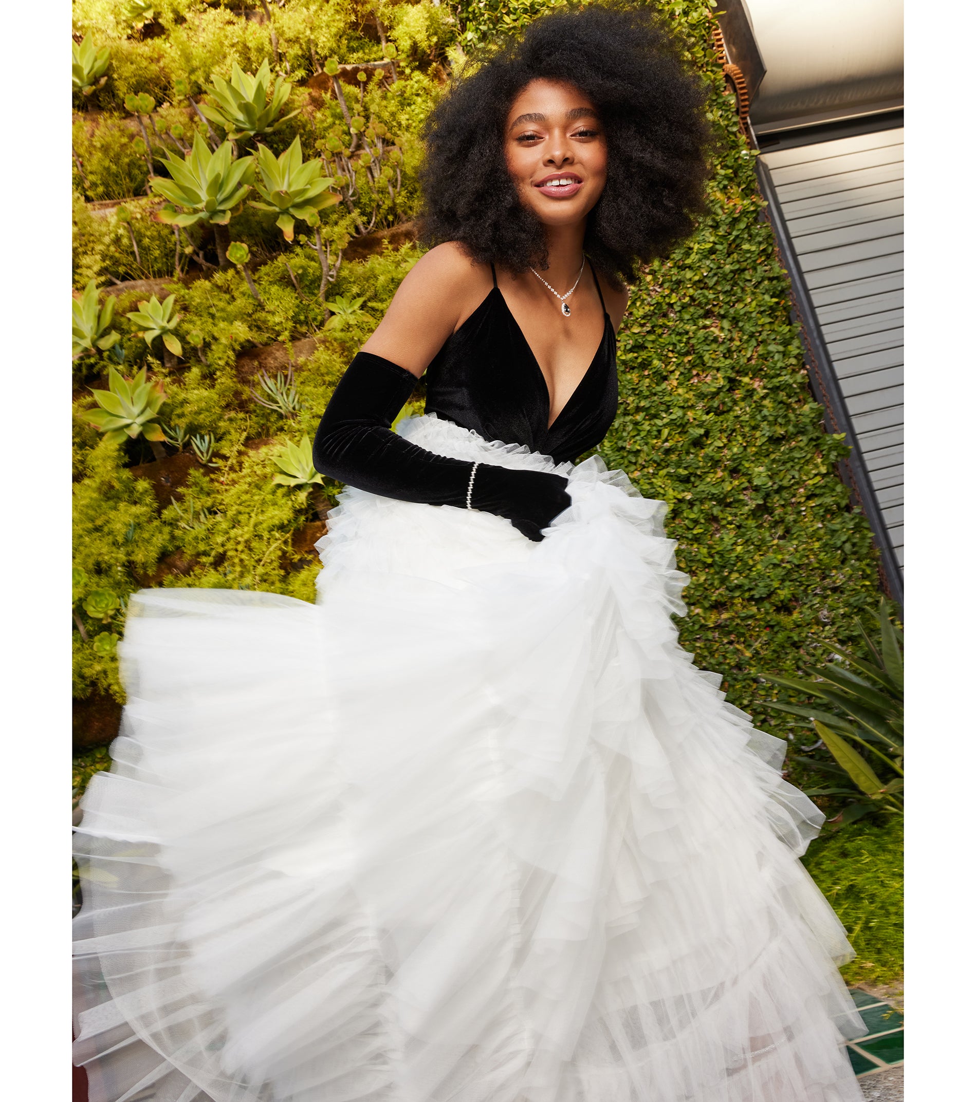 Ultimate Carrie A-Line Ruffled Mesh Ball Gown with Detachable Gloves