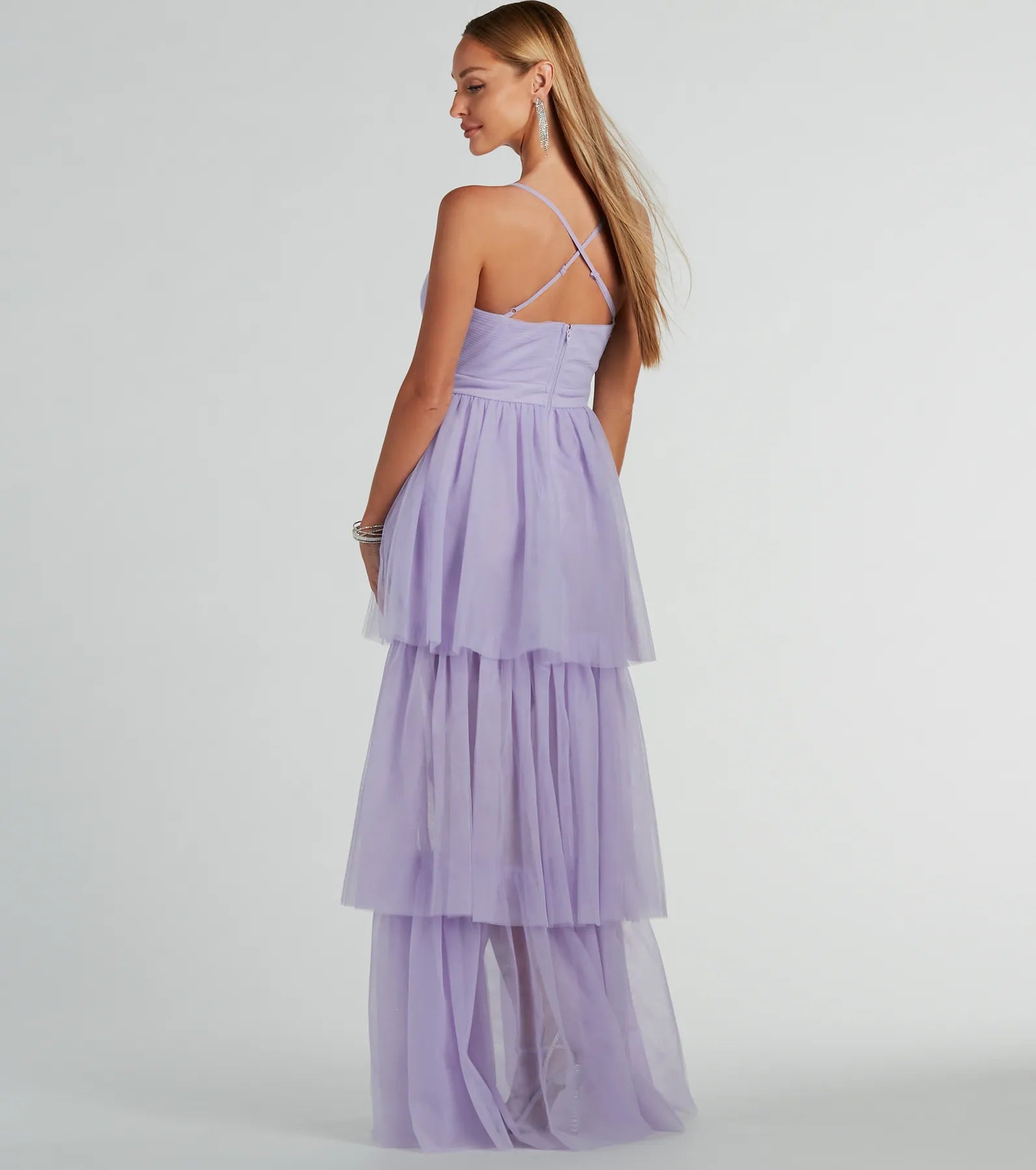 Premium Ophelia V-Neck High-Low Ruffle Tulle Gown