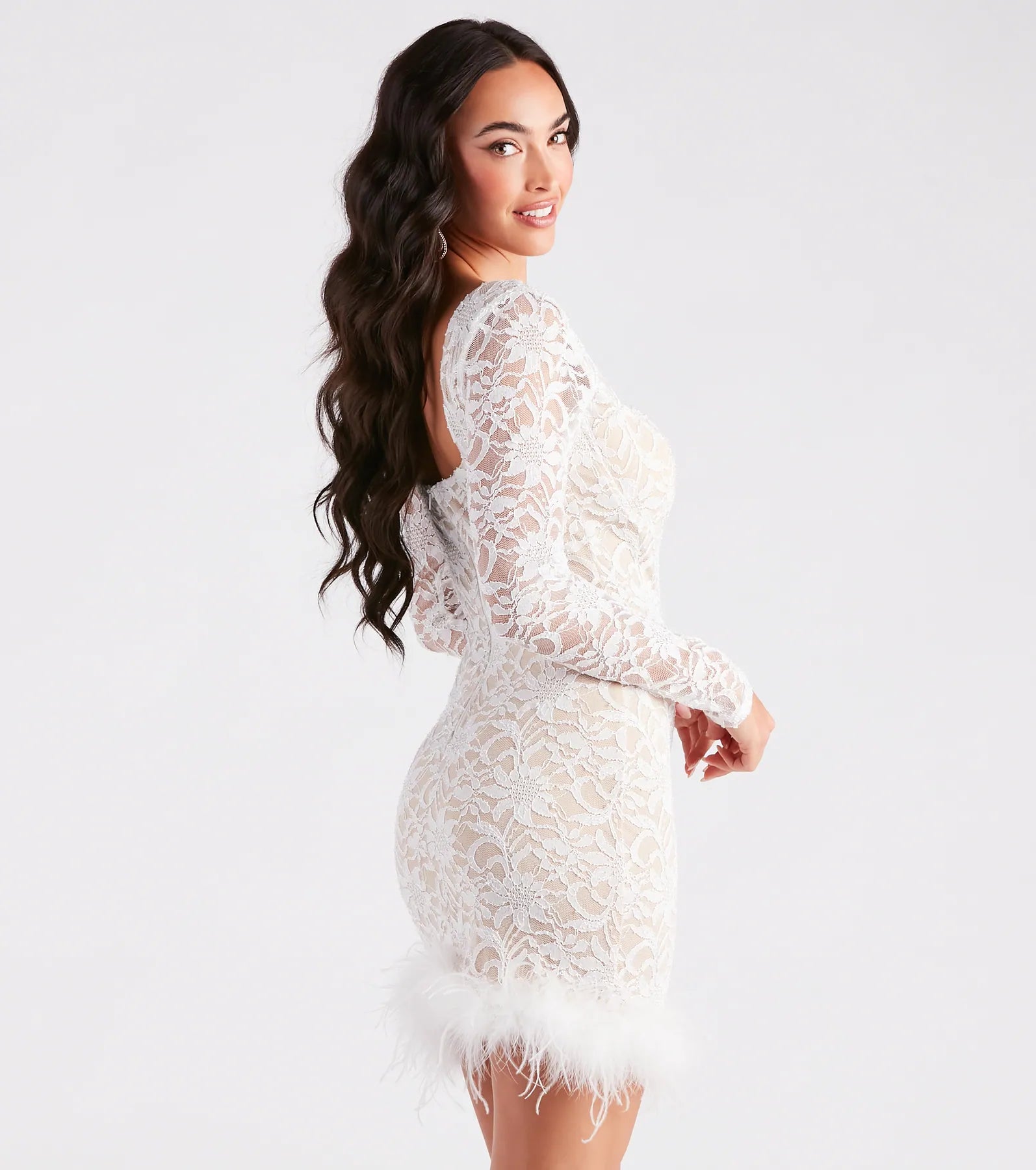 Premium Natasha Lace Feather Mini Dress - Ultimate Elegance