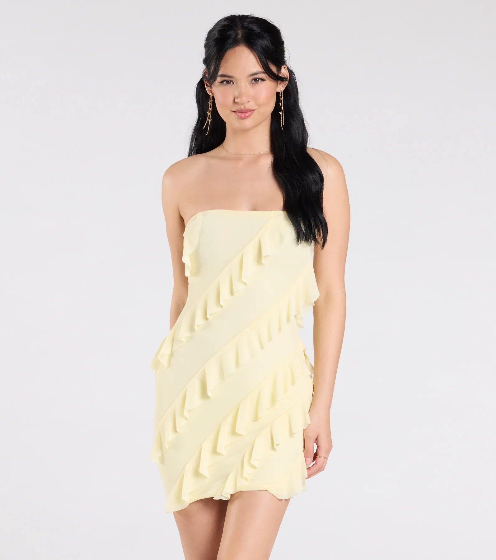 Ultimate Sultry Strapless Ruffle Mini Dress